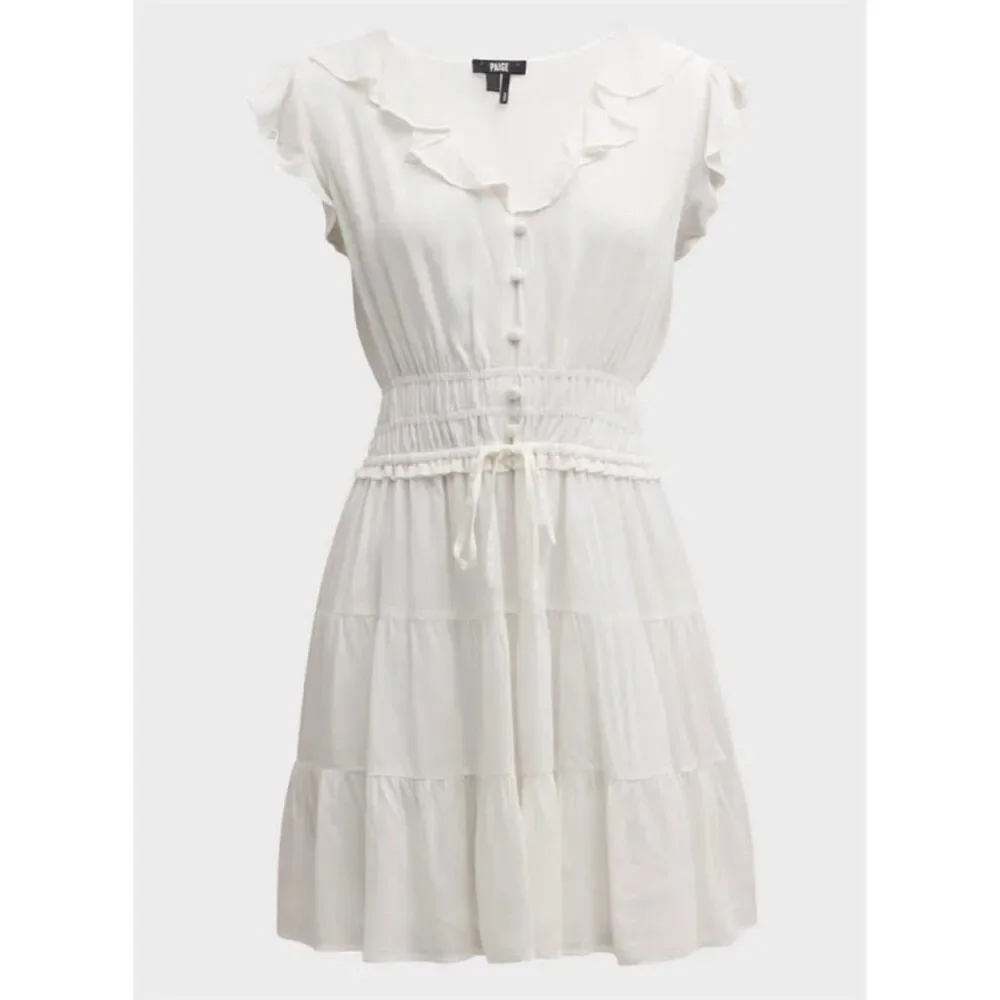 NWOT PAIGE Women's XL White Paradis Tiered Ruffle Mini Dress V-Neck - Picture 7 of 16